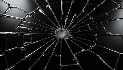 Obraz premium A black and white photo of a broken glass window.