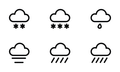 Weather forecast icons set showing rain snow fog and cloud vector illustration weather symbols set