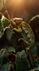 Chameleon in Rainforest Soft Morning Light