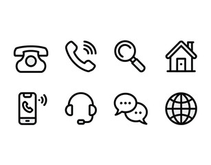Contact us communication icons phone headset email address home search globe support call center