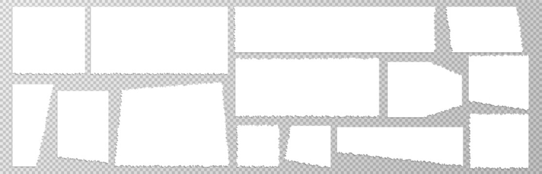 Set of Realistic Torn Paper Pieces with Transparent Background