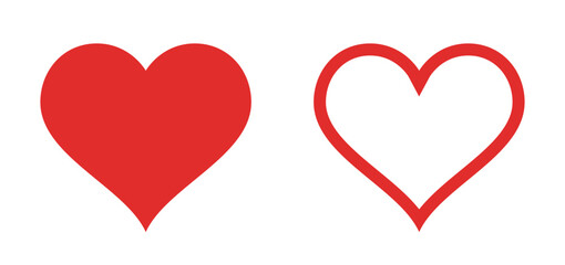 Set of Red Heart Icons &ndash; Solid and Outline Style Vector