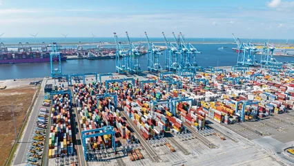 Fotobehang Rotterdam Aerial from industry in the harbor from Rotterdam in the Netherlands  © Nataraj