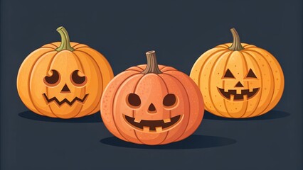 Obraz premium Minimal Vector Collection of Decorative Pumpkins with Carved Faces