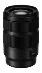 All-in-one zoom lens with a textured grip and lock switch for travel photography