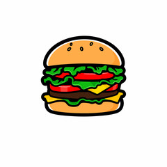 Vector icon of a hamburger with lettuce, tomato, and cheese.