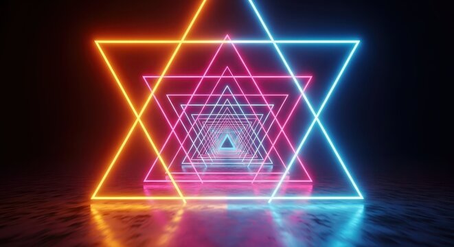 Abstract Neon Tunnel of Triangles - Futuristic Background