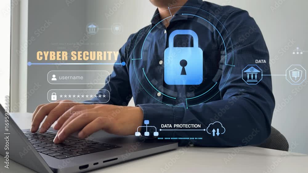 Poster protecting herself from cyber attacks and personal data.cyber security network.cyber security protec