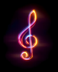 Glowing Neon Treble Clef with Sparkles
