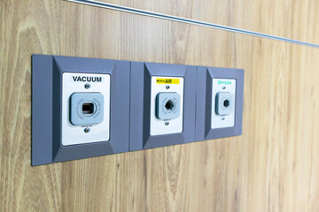Medical outlet equipment in patient rooms, electrical outlets in patient care areas, medical gas pipeline systems, vacuum, medical air, oxygen.