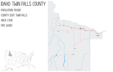 Large and detailed map of Twin Falls County in Idaho, USA.