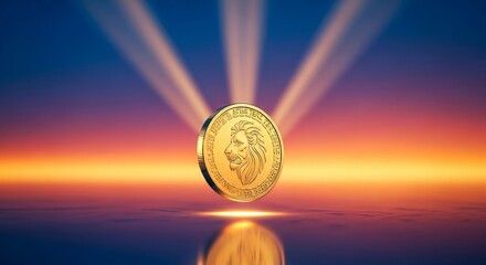 Golden Coin with Lion Symbol, Business and Finance Concept