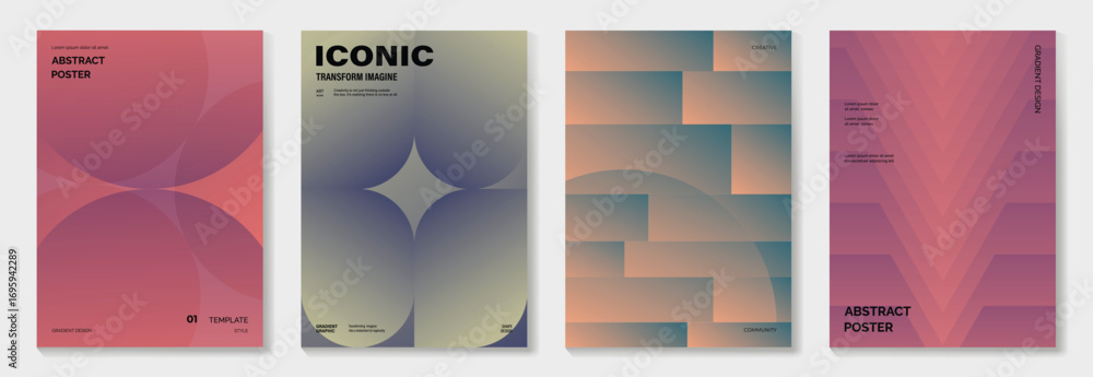 Aufkleber modern gradient poster background vector set. cover template with vibrant geometric shape in differe