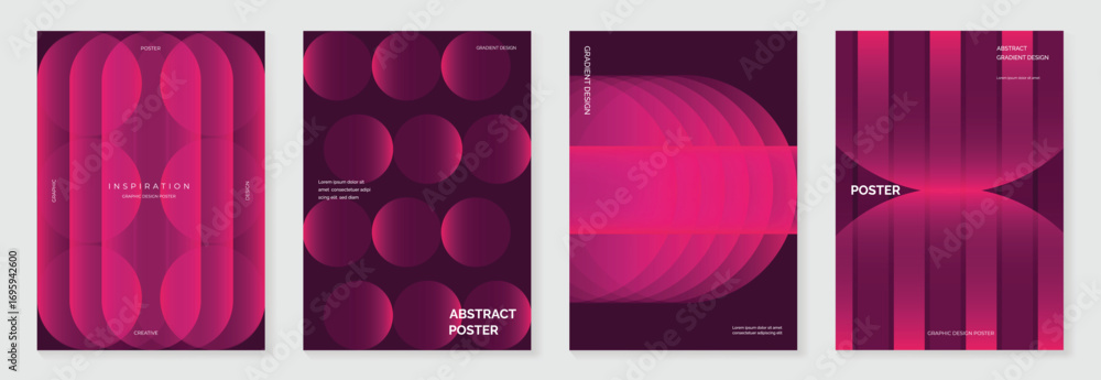 Poster modern gradient poster background vector set. cover template with vibrant geometric shape in differe