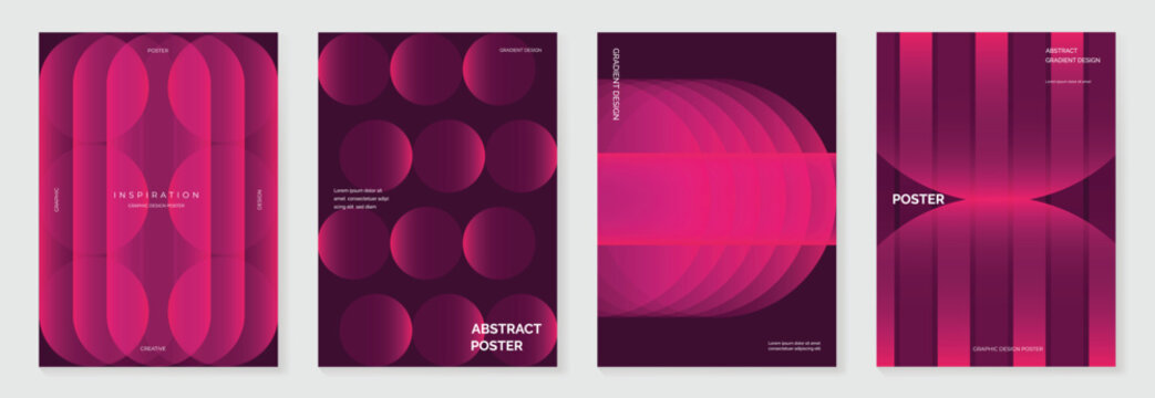 Modern gradient poster background vector set. Cover template with vibrant geometric shape in different. Modern Design for wall art, flyers, brochures, covers and web banners. 