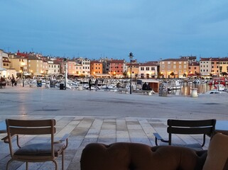 Rovinj Evening Harbor View with Colorful Waterfront Buildings 