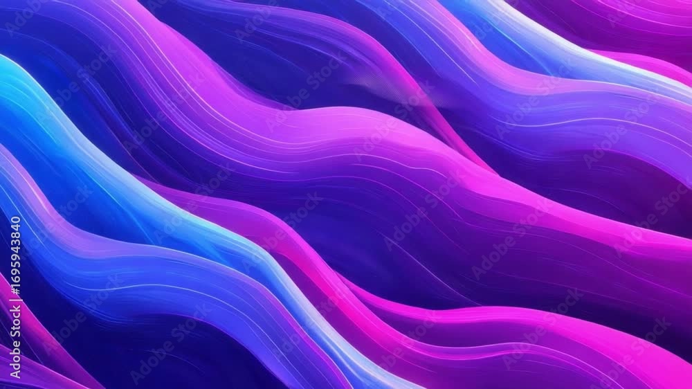 Poster abstract wave patterns with vibrant purple and blue gradients in fluid motion creating a dynamic vis