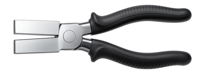 Flat-nose pliers with broad, flat jaws for gripping and bending sheet metal in metalworking.