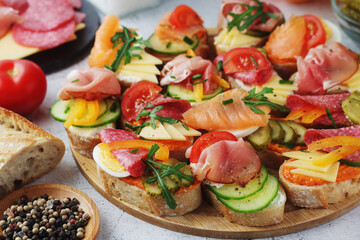 Oblozeny chlebicek or just chlebicek, traditional open sandwich in Czech Republic	