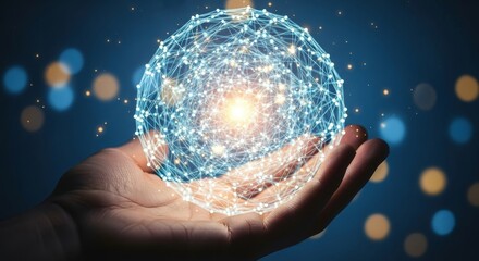 Hand Holding Glowing Digital Data Sphere, Technology and Innovation Concept
