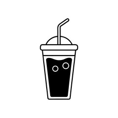 Black and white drink in a plastic cup on transparent background