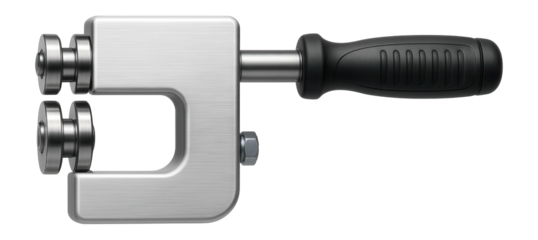 Portable bead roller with a detachable handle and interchangeable dies for custom metalwork designs.