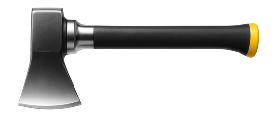 Metallic splitting maul with a broad blade for wood cutting in logging activities.