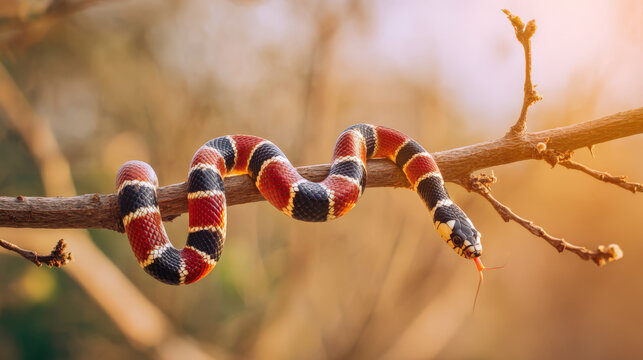 Coral Snake on Branch Golden Hour