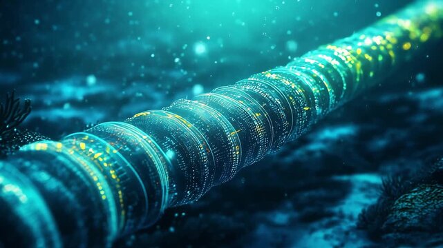 Underwater installation of a cable reveals innovative technology integrating with marine ecosystems in deep ocean environments