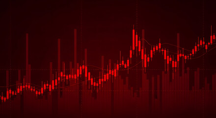 Red candlestick chart illustrates stock market volatility and financial downturn in a bearish trend