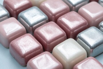 Close-up of square ceramic tiles in pastel shades