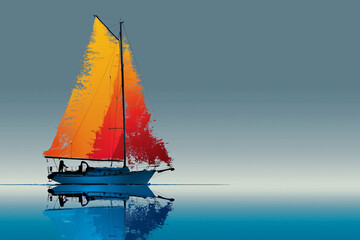  Sailboat with Colorful Sails