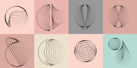 Lines and spirals in Circle Form .Rotate rounded shape Vector .Rotating dots form a circle .Rotating and linear design element . Various lines forming round shape . Abstract Geometric line art 