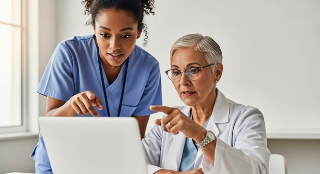 Medical team collaborates on patient care using modern technology - Powered by Adobe