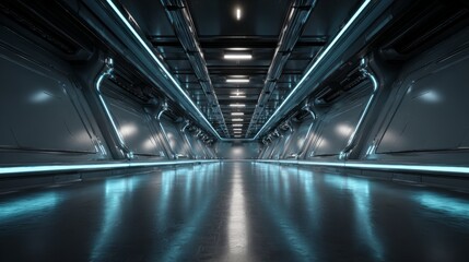 Naklejka premium Futuristic and sleek interior corridor with bright lighting