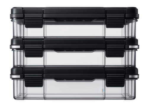 Stackable storage boxes with interlocking lids for a clutter-free craft room.