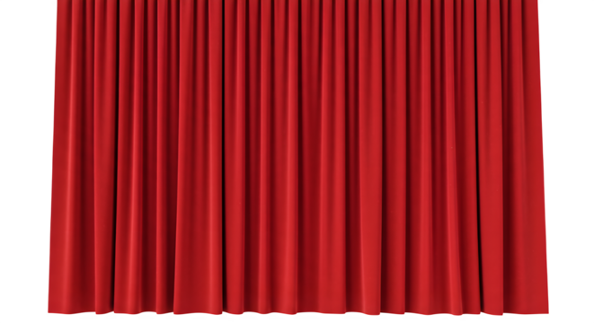 Elegant red curtains, perfect for theater, stage, cinema, or interior decoration design elements. Isolated on white or transparent background. PNG format.