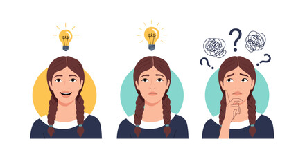 A young girl demonstrates different levels of understanding and confusion while learning new concepts and facing challenges