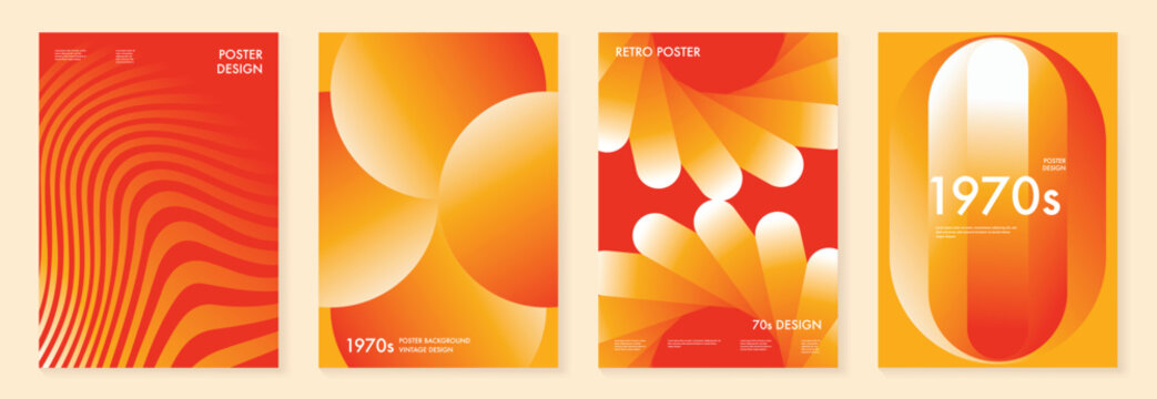 Autumn gradient poster background vector set. Minimalist cover template with orange tone geometric shape in different shape. Ideal design for social media, banner, autumn season card.