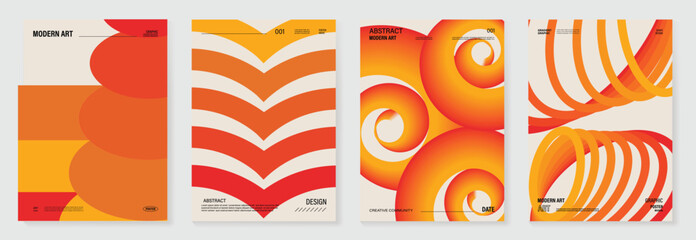 Autumn gradient poster background vector set. Minimalist cover template with orange tone geometric shape in different shape. Ideal design for social media, banner, autumn season card.