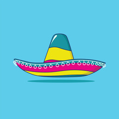 Colorful Mexican Sombrero Hat Isolated on Blue Background