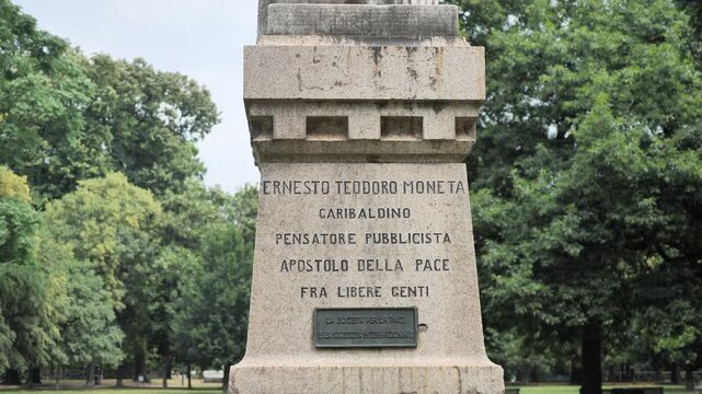 Ernesto Teodoro Moneta sculpture in Indro Montanelli park, Milan, Lombardy, Italy