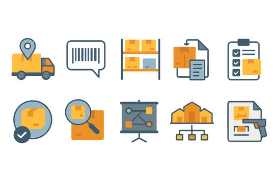 Logistics and warehouse outline icon set. supply, delivery, inventory management