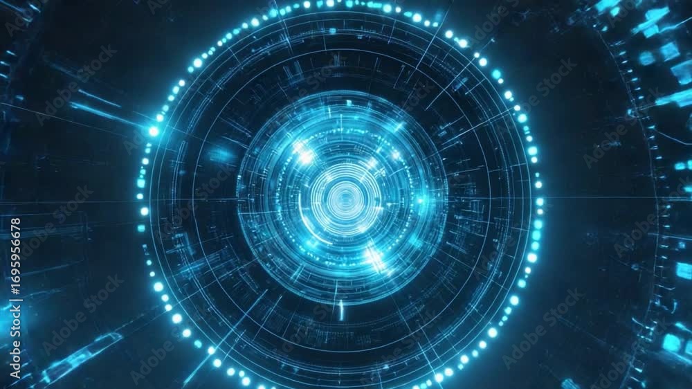 Poster futuristic abstract background with blue glowing circles and digital effects for technology and scie
