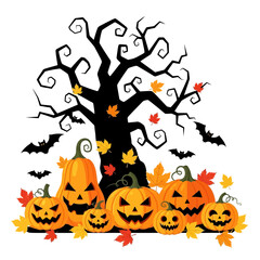 Halloween Spooky Tree and Pumpkins