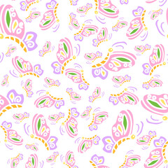 Seamless Butterfly Pattern – Colorful Hand-Drawn Design in HD Transparent Background