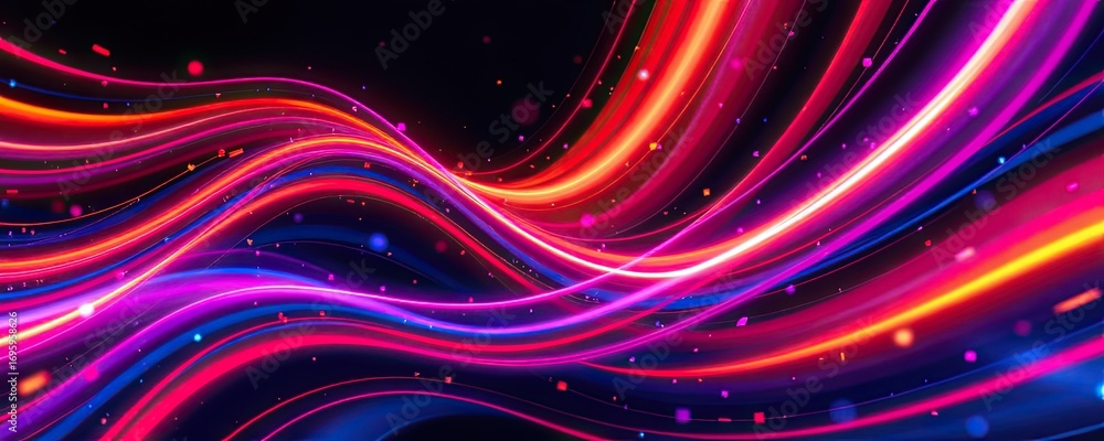 Poster vibrant flowing light trails in vivid colors on dark background for abstract design and motion graph
