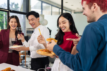 Business team are excited business success with inspiration from their excellent financial results,...