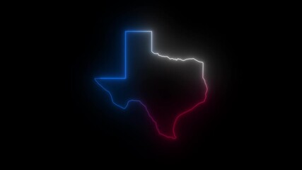 Animation texas state outline in glowing blue white and red neon isolated on transparent background in 4k alpha channel, modern state map animation for branding. seamless loop movement - Powered by Adobe
