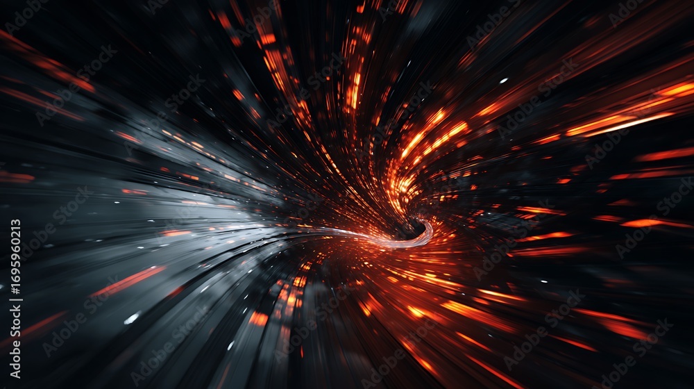 Poster abstract wormhole with swirling light and particles creating a sense of distortion and travel throug